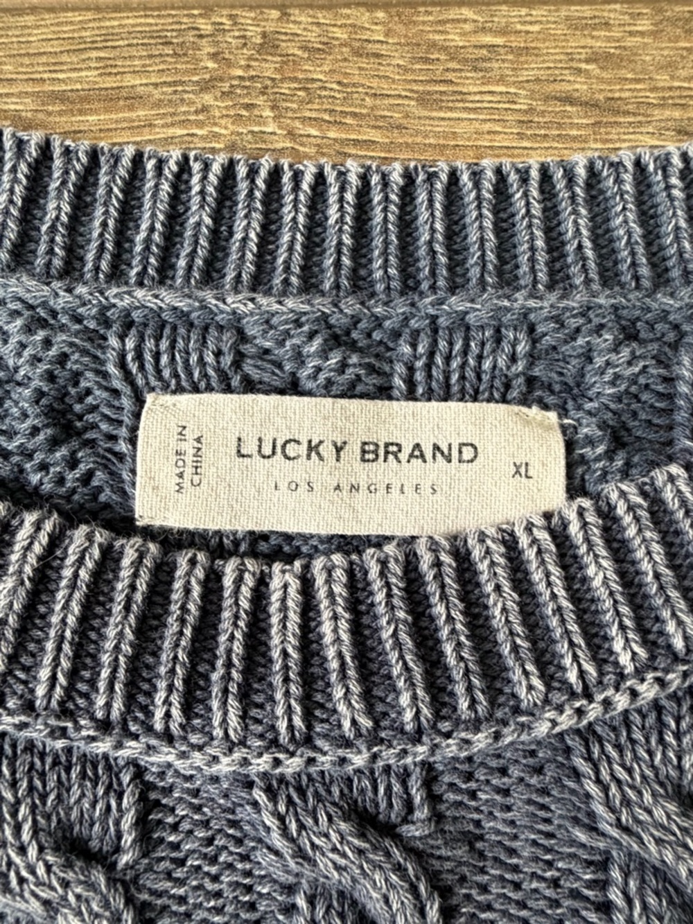Lucky Brand Cable-Knit Boxy Cropped Crewneck Sweater Blue X-Large - Picture 2 of 9